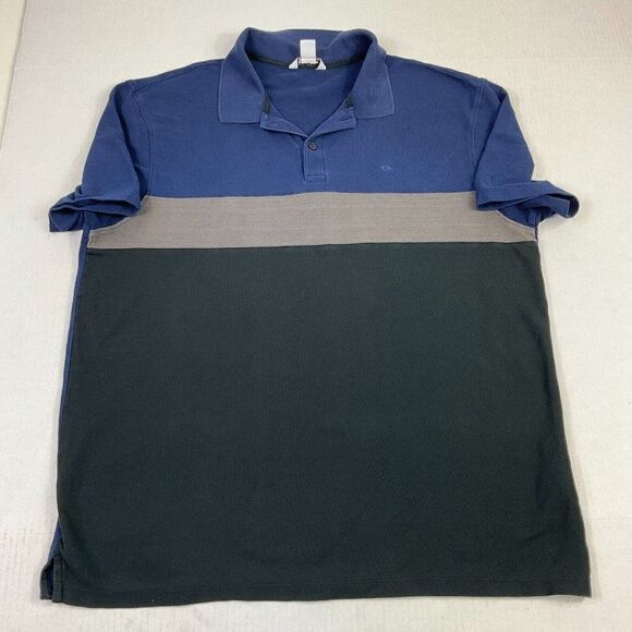 Calvin Klein Mens Cotton Polo Shirt Striped Short Sleeve Collared Pullover Large